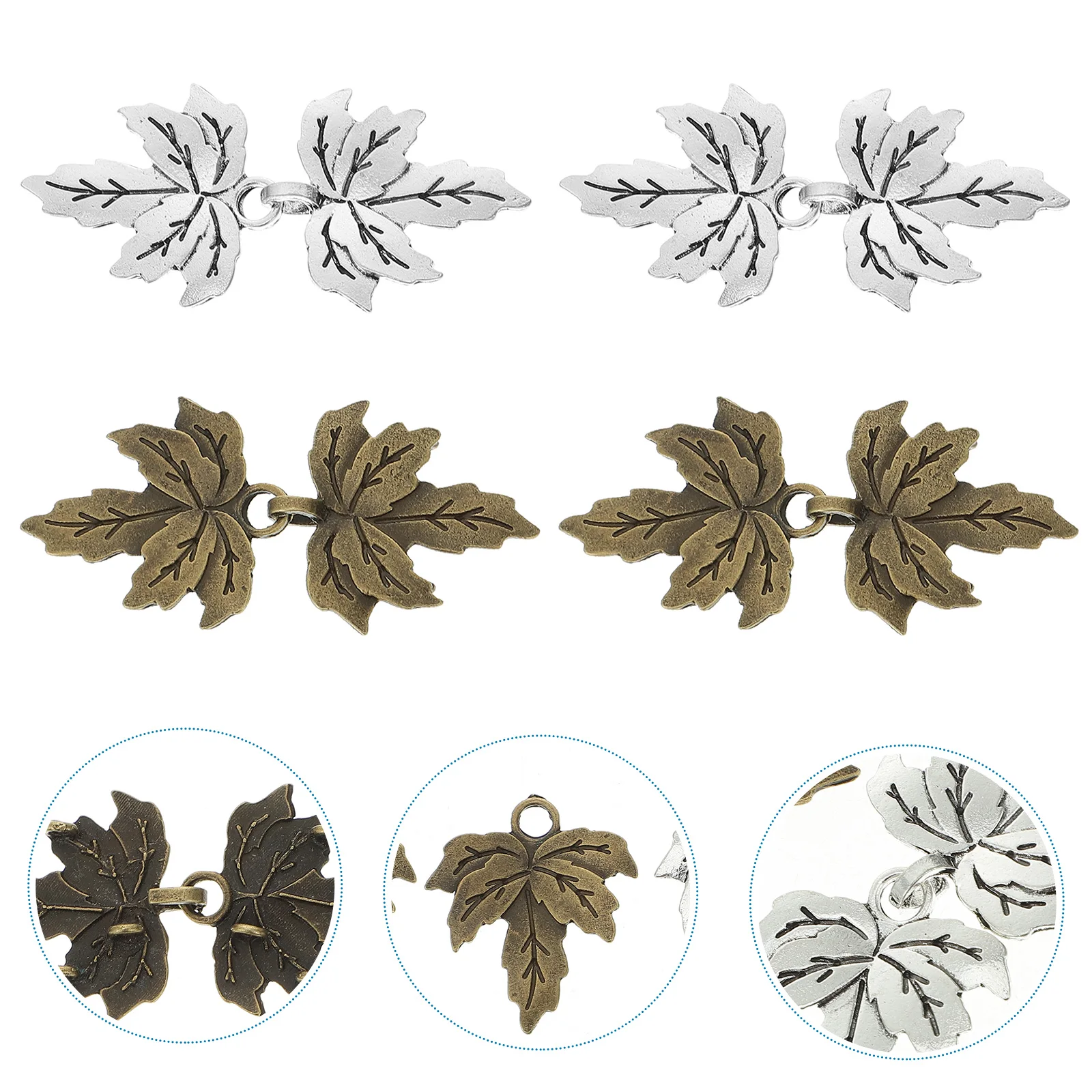 

4Pairs Mother-and-Child Buckle Alloy Maple Leaf Design Vintage Collar Button for Coat Cloak Windbreaker Suit Decoration Clothing