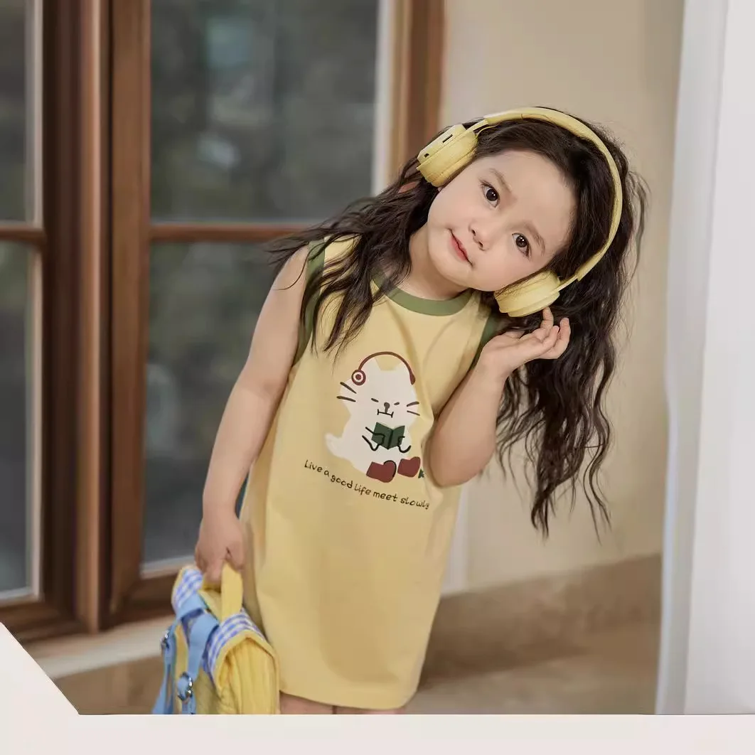 Baby Girls Casual Dresses Summer Children Sleeveless Cartoon Dress Kids Princess Dresses Toddler Clothing 3-8Years Clothes