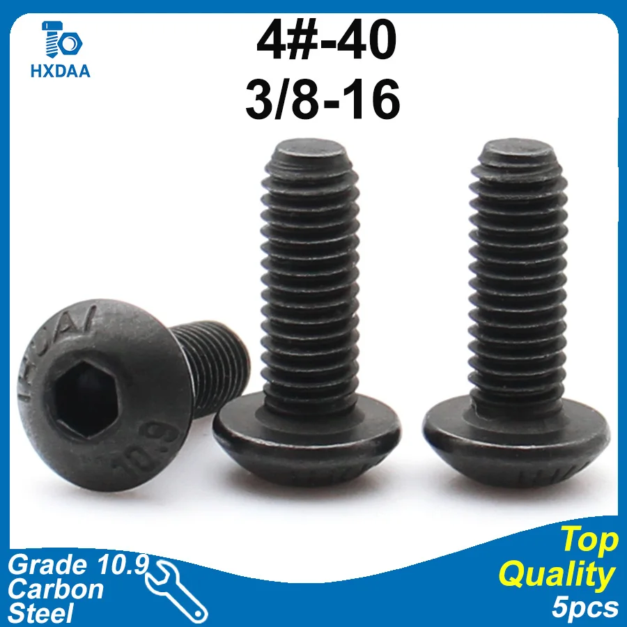 5pcs 4-40 6-32 8-32 1/8-40 5/32-32 3/16-24 1/4-20 Grade 10.9 Carbon Steel Inch Thread Hex Socket Screws Round Pan Head Bolts