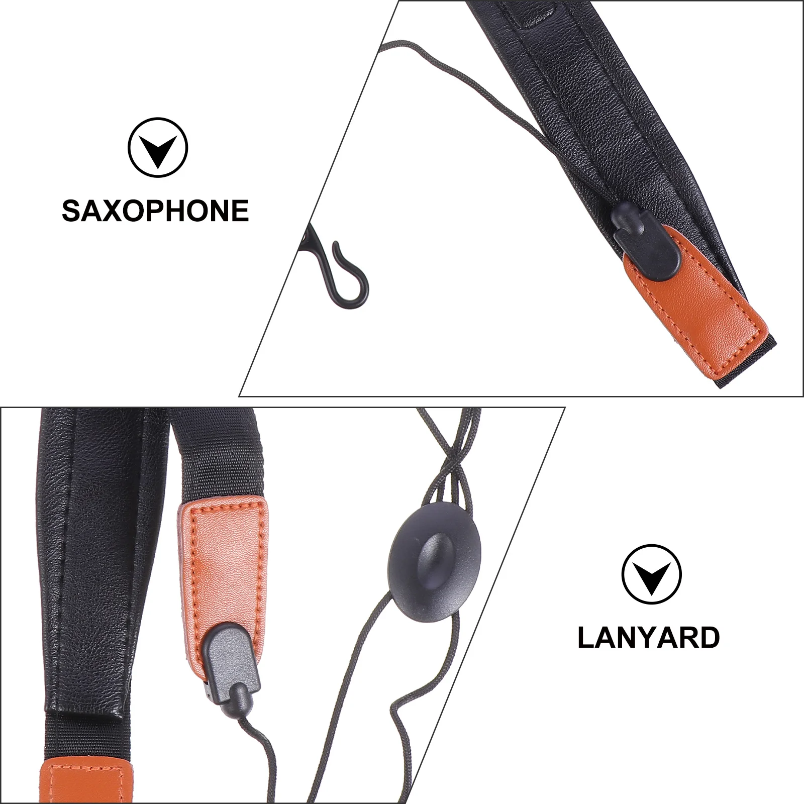 

Saxophone Shoulder Strap Adjustable Black PU Neck Strap Neck Comfort Metal Hook Universal Saxophone Belt Sax Accessories