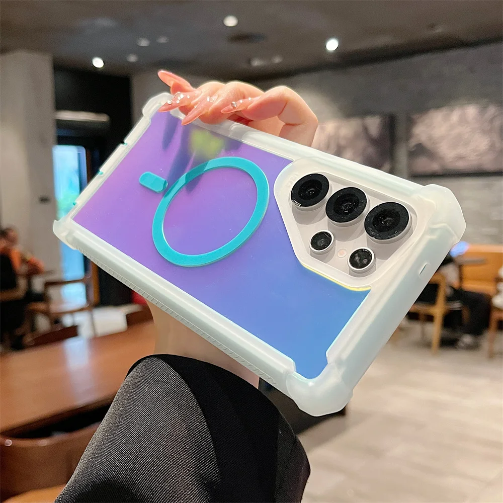 

Роскошный противоударный магнитный чехол с изменением цвета для Samsung Galaxy S25Ultra S24 Plus, двухслойный защитный чехол Magsafe