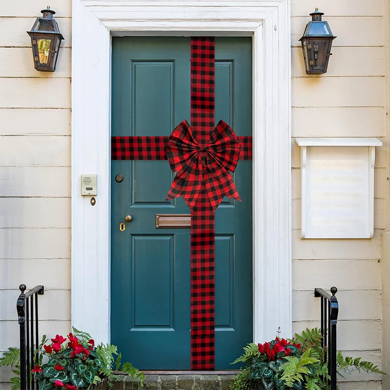 Christmas Front Door Decor Bow Ribbon Cabinet Decor Bowknot Xmas Ready Made Bow Home New Year Christmas Party Front Door Decor