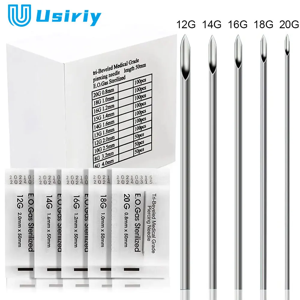 

10/20/50/100PCS Piercing Needles Stainless Steel Disposable Body Piercing Needles E.O.Gas Sterilized Navel Nipple Ear Nose Lip