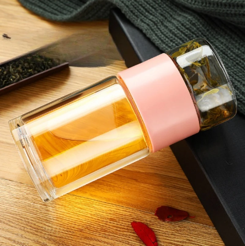 

Portable Double Wall Cup Filter Glass Teacup Borosilicate Double Glass Water Bottle Tea Separation Cup Eco-Friendly Water Bottle