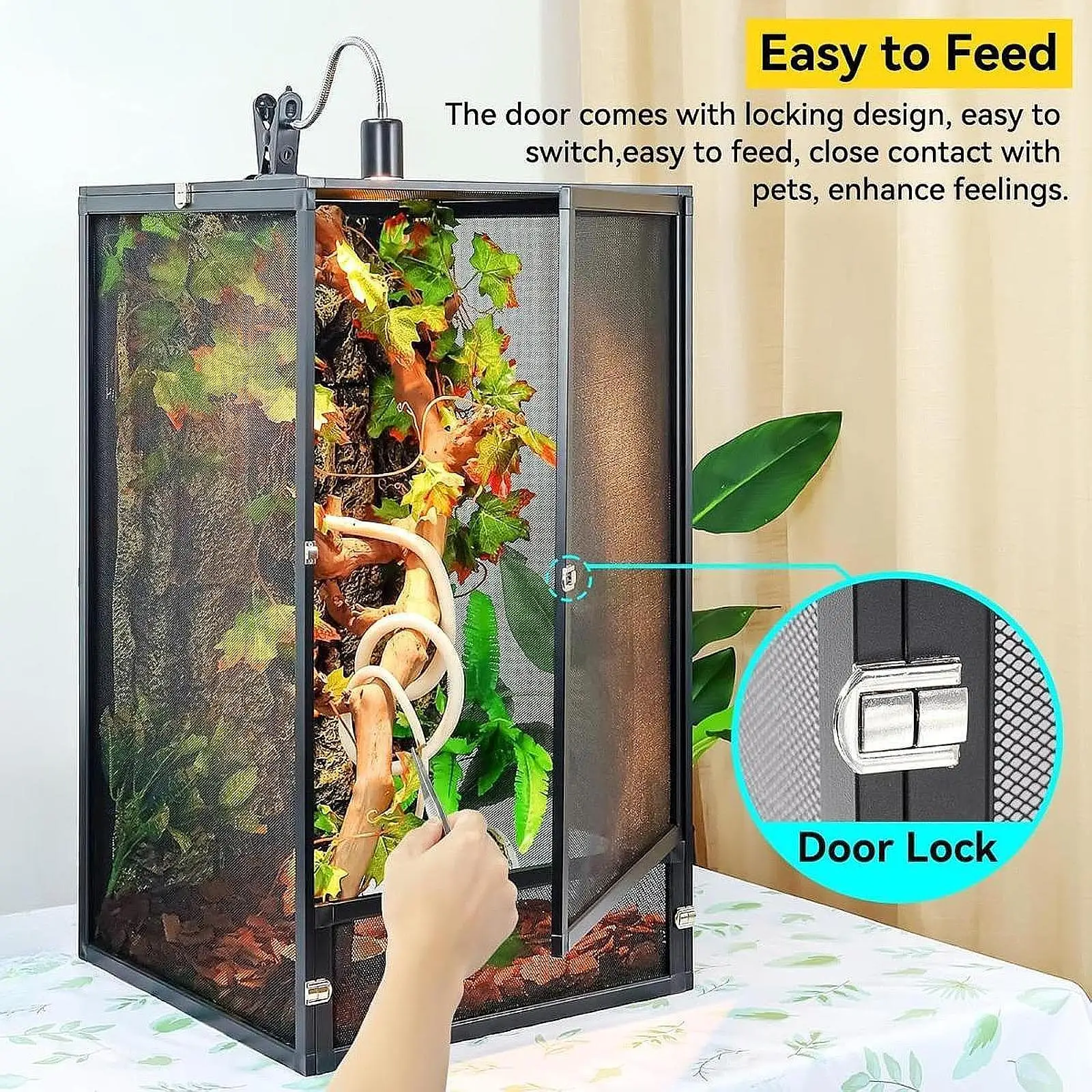 

Versatile Reptile Enclosure Cage Aluminum Alloy Mesh Terrarium with Good Airflow for Bearded Dragon Snake Gecko Pet