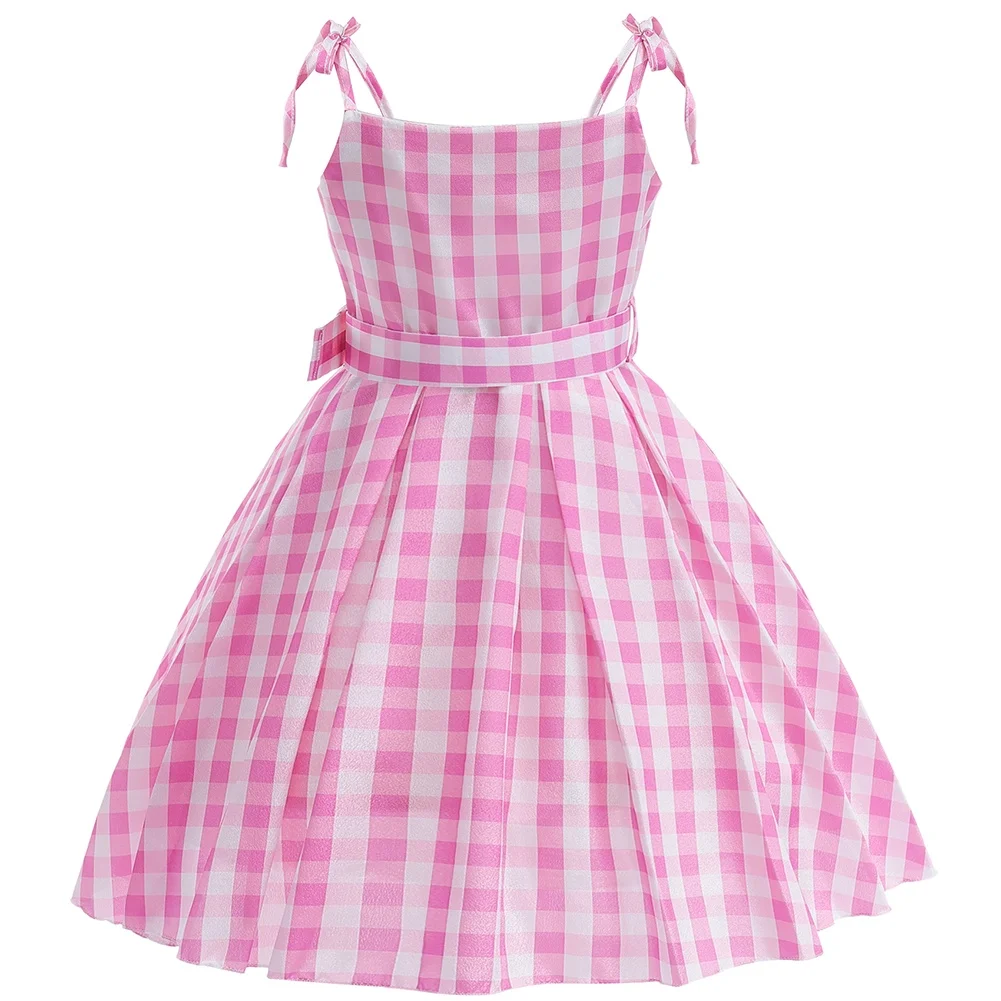 Girls Princess Dress Toddler Children Pink Plaid Slip Dress Barbi Cosplay Costume 3-10Yr Kids Birthday Party Sleeveless Vestidos