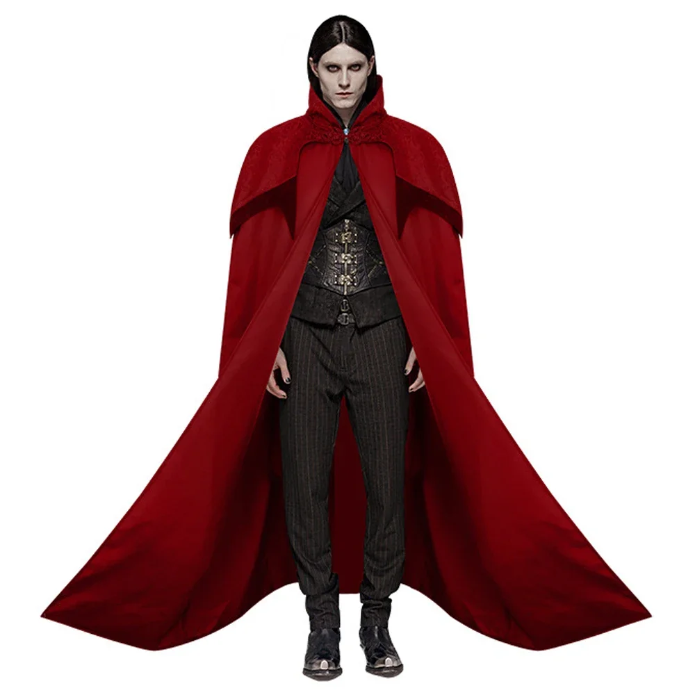 Men's Noble Gothic Long Cloak Big Hem Vampire Stand Collar Cape Steampunk Cosplay Halloween Medieval Poncho