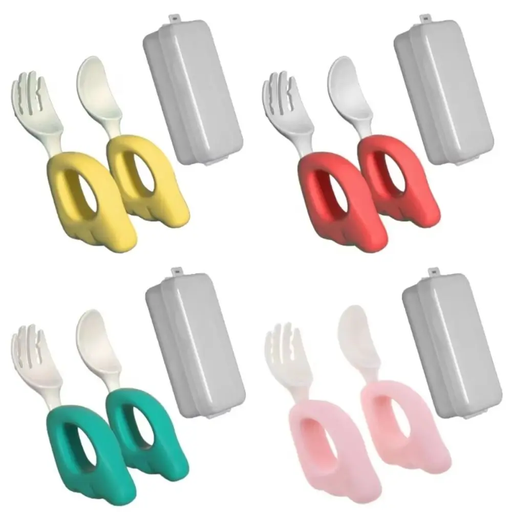 

Self Feeding Baby Forks and Spoons Set Dishwasher Safe Plastic Baby's Dinnerware Wing Shape with Case Baby Feeding Cutlery Set