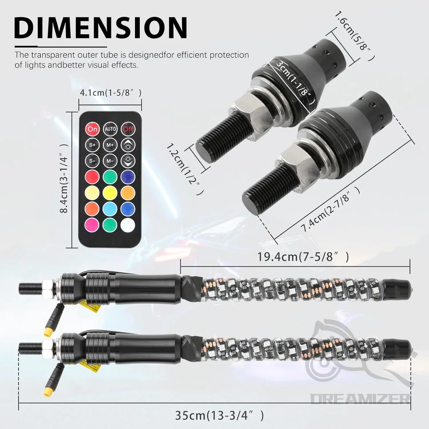 2pcs 1FT Whip Lights LED Whip Lights for UTV ATV Spiral RGB Chasing Lighted Antenna Whips with APP Remote Control for Can-Am X3
