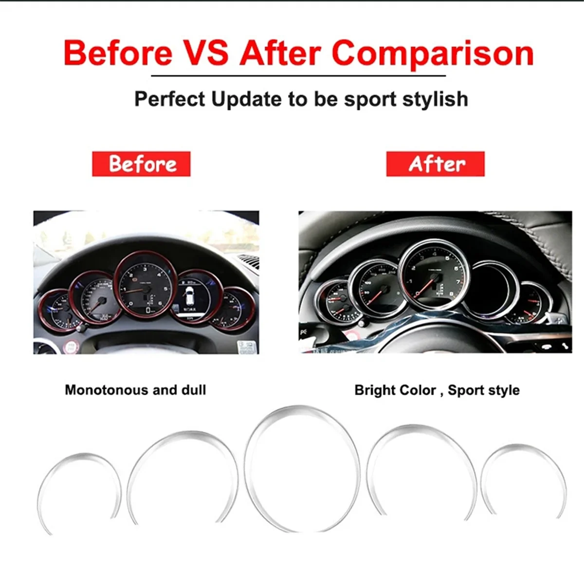 ABS Dashboard Instrument Panel Decorative Ring Cover Trims Sticker for Porsche 911 Cayenne Panamera Silver