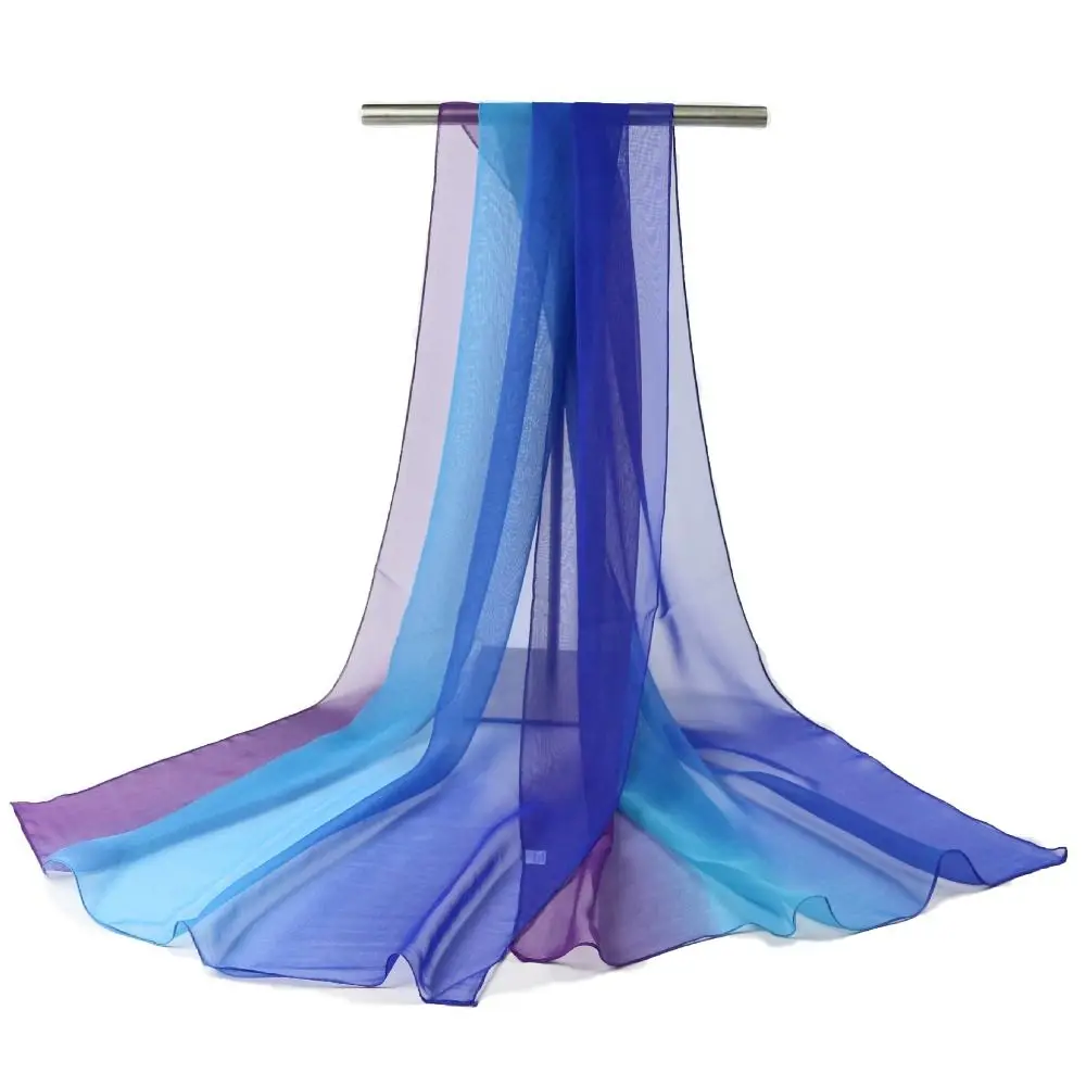 Chic Gradient Color Simulation Silk Scarf Silky Touch 50*160CM Shawl Hijab Sun Protection Thin Long Gauze Headwrap for Women