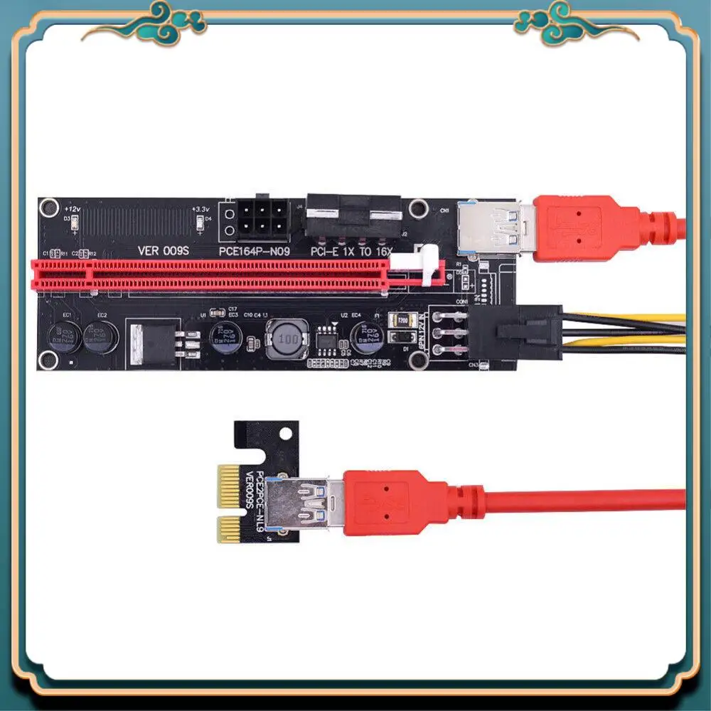 ABJG-PCI-E Pcie Riser 009 Express 1X To 16X Extender PCI E USB Riser 009S Dual 6Pin Adapter Card SATA 15Pin For Bitcoin Miner