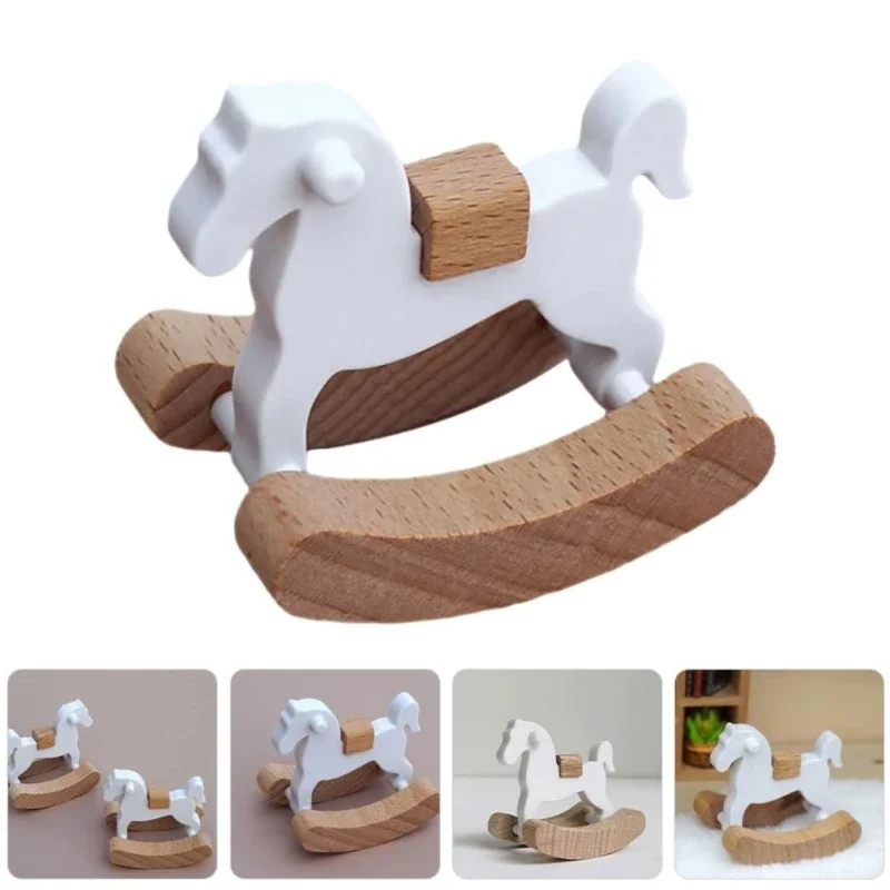 Wooden Rocking Horse Model Figurine For 1/12 Doll House Miniature Bedroom Scene Display Doll House Decoration Accessory 15UB