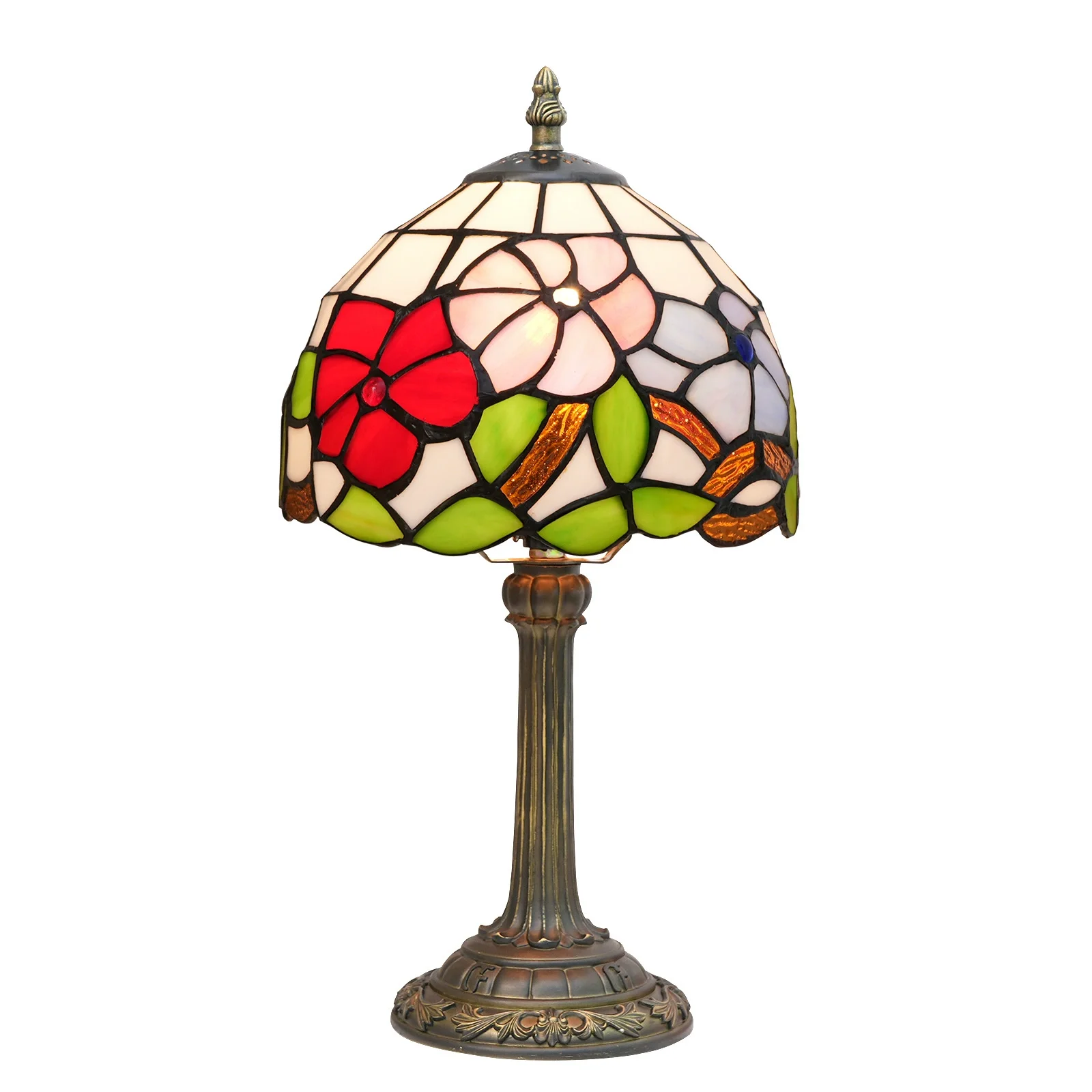 8 Inch 20CM Tiffany Stained Glass Table Lamp American Garden Morning Glory Bedroom Bedside Desk Lamp