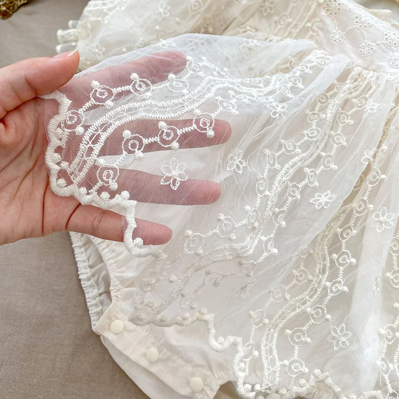 Baby Mädchen Body Herbst Prinzessin Spitze Mesh Kleinkind Strampler Kleid Einfarbig Baumwolle Säuglingskleidung Einteiler für 3M-2Y – Detail 8