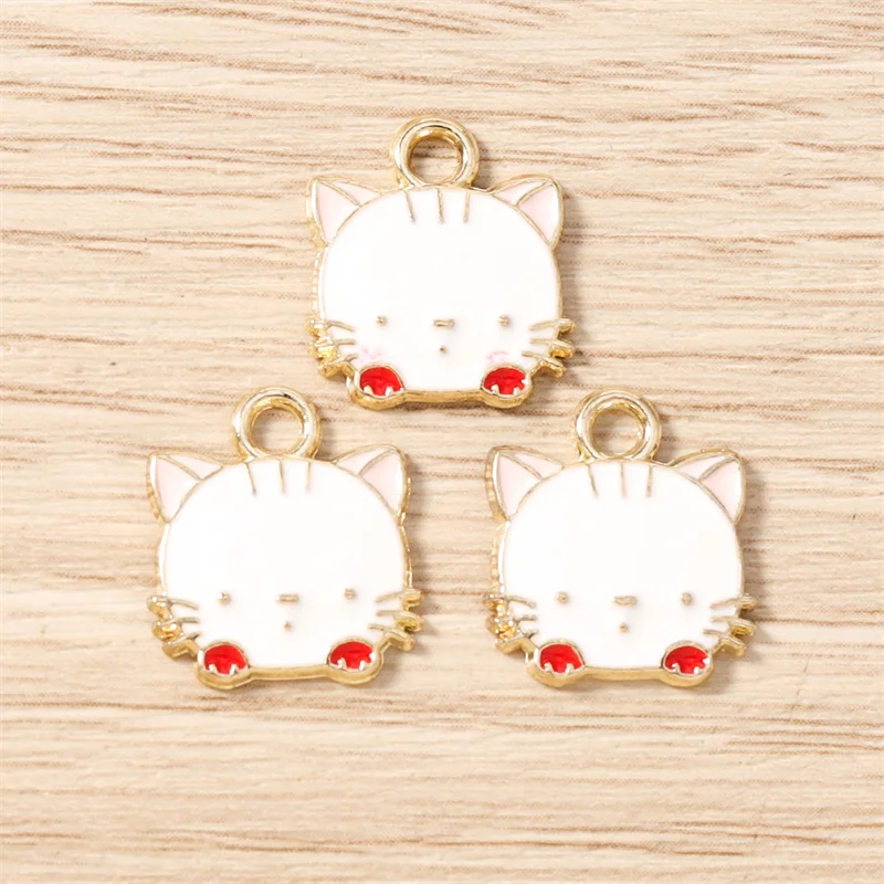 Tusember 20 Stück 14*15mm Niedliche Katzen-Anhänger Emaille Tier-Katzen-Charms für Ohrringe, Armbänder, Halsketten, Anhänger, Schmuckherstellung – Detail 9