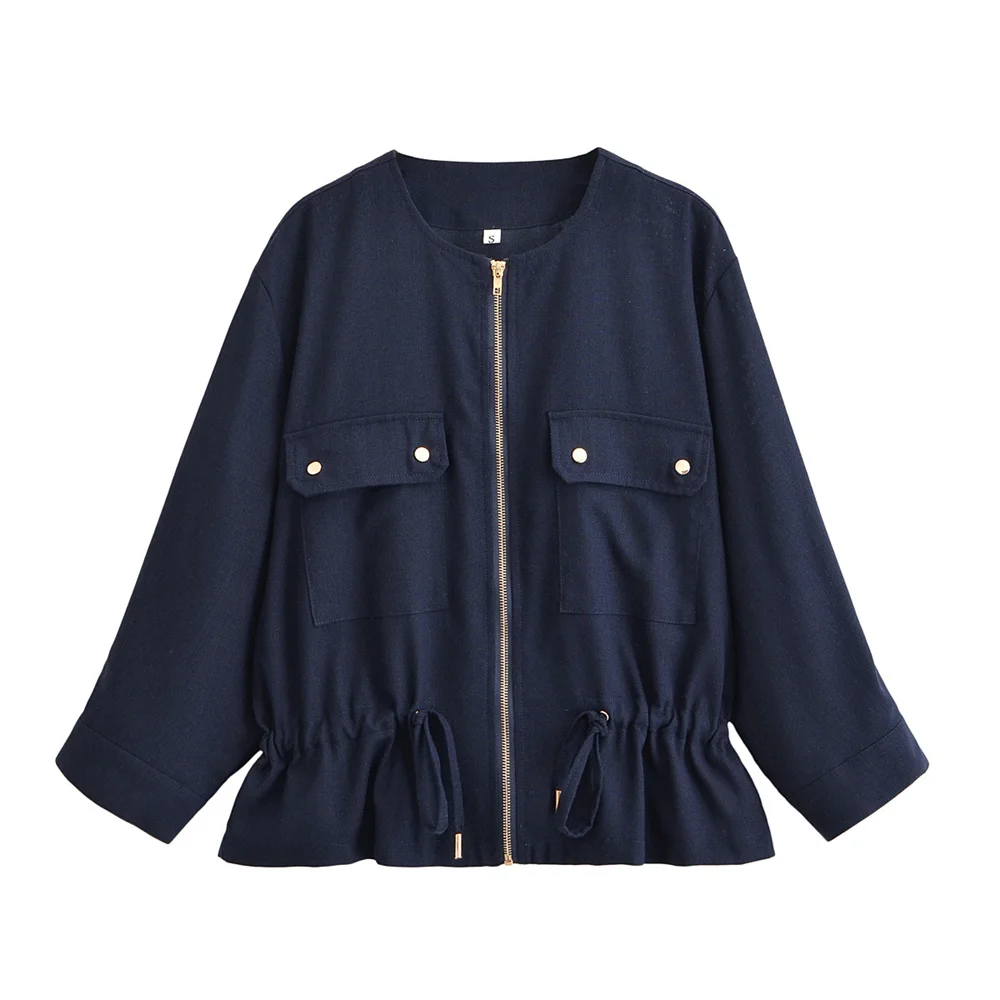 

BMURHMZA summer new women's fashion casual round neck long sleeved jacket with adjustable waist and accessories