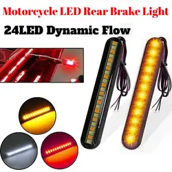 24LED Motorcycle Turn Signal Mini LED Light Strip Flowing Water License Plate Light Rear Brake Stop Lamp Tail Indicator DC 12V