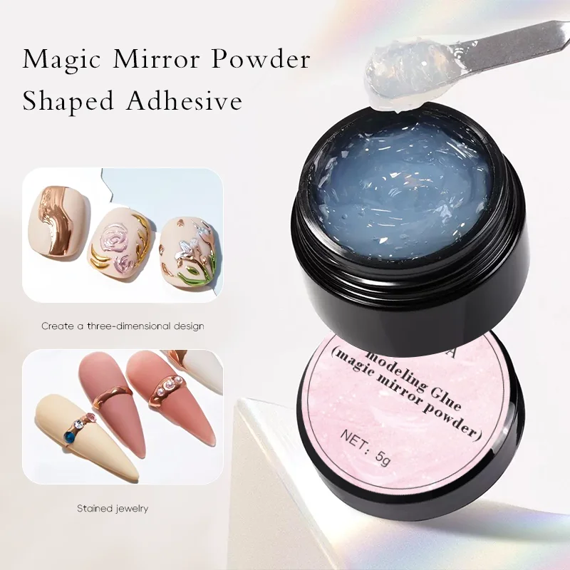 Set de Gel para Uñas 3D Transparente de 5ml con Polvo de Espejo para Arte de Uñas Metálico Tridimensional, Kit de Gel para Pintura 3D
