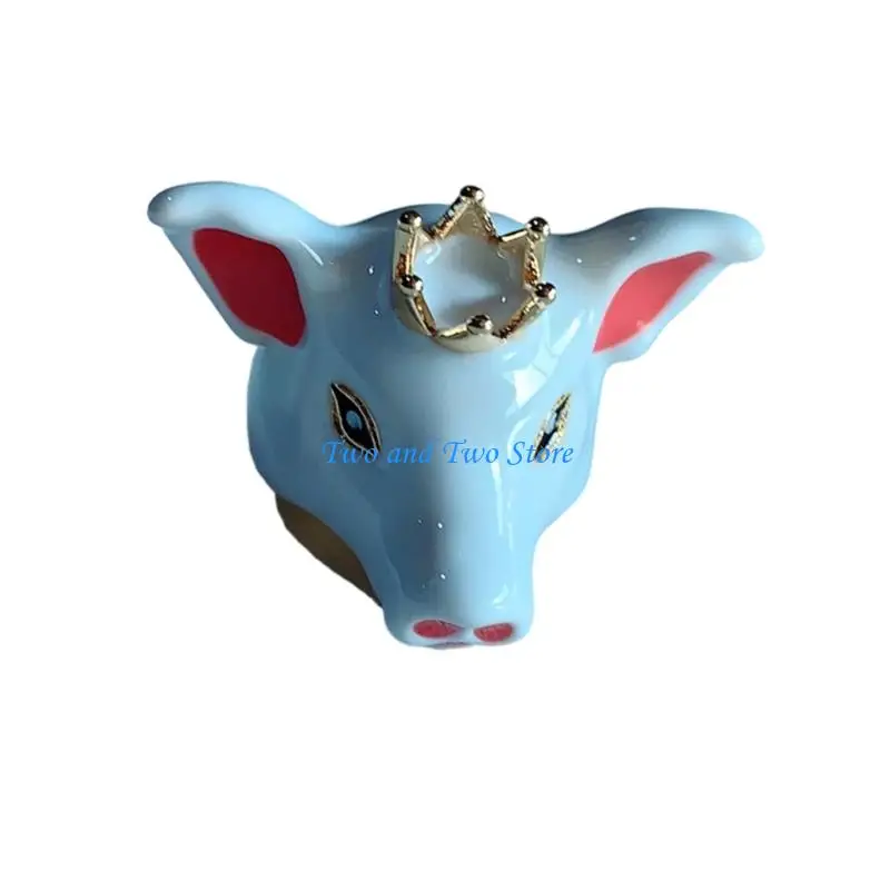 HX6F Artistic Enamel Drop Ring Playful Pet Design Hand Jewelry Metal Texture