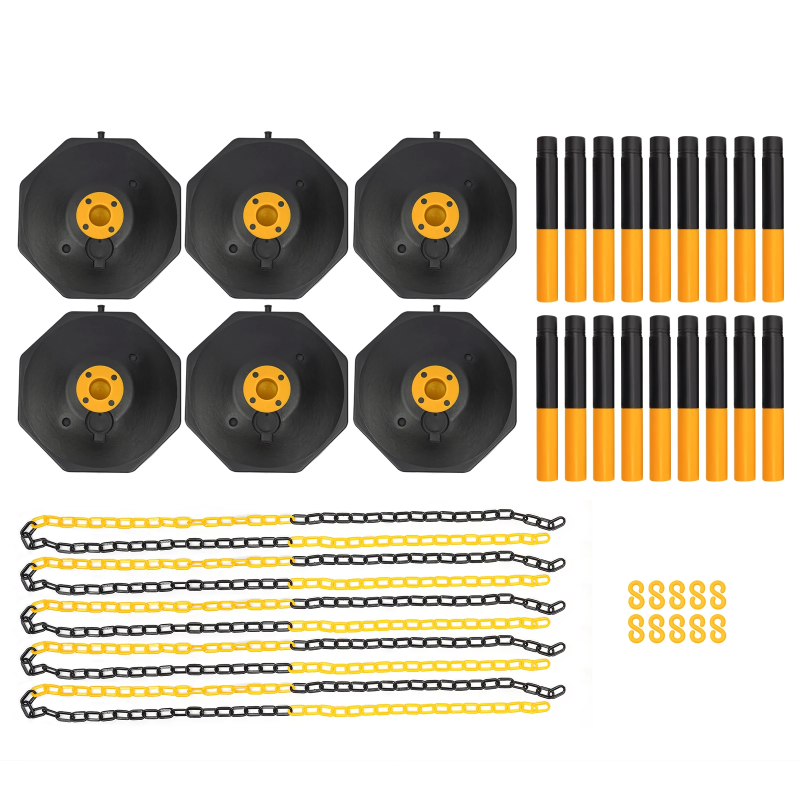 Safety Bollard Set - 6 PE Posts+6 Fillable Bases+5x6.56ft Chains, Adjustable Height, Windproof for Parking Lot/Construction