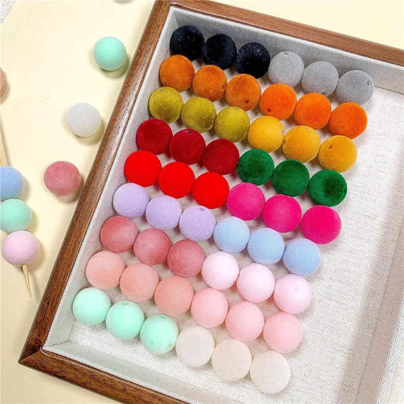 Winter style 50pcs/lot 16mm flocking effect geometry rounds shape acrylic beads diy jewelry earring/garment accessory