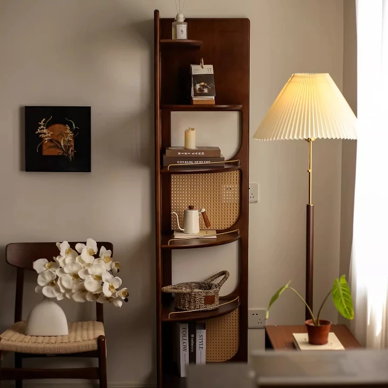 

Solid wood living room floor-to-ceiling corner cabinet sofa, corner rattan storage bookshelf