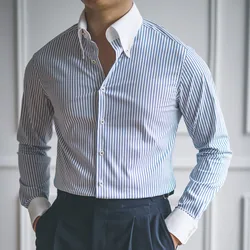 Camisa informal a rayas para hombre, vestido Retro de manga larga, Social, Color contrastante, estilo británico, 2022