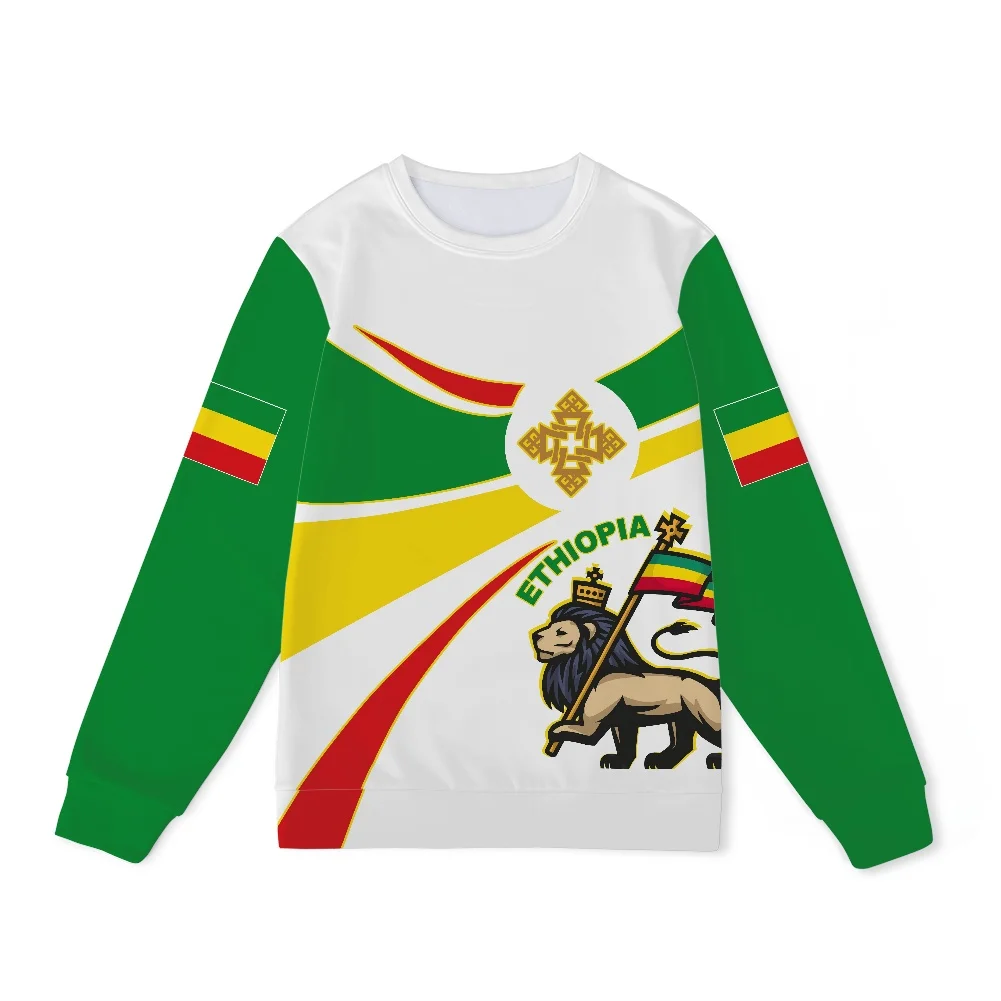 2022 Autumn Large Size Men's T-Shirt African Ethiopia Flag Print T-Shirt New Listing Round Neck Long Sleeve Leisure Sweatshirt