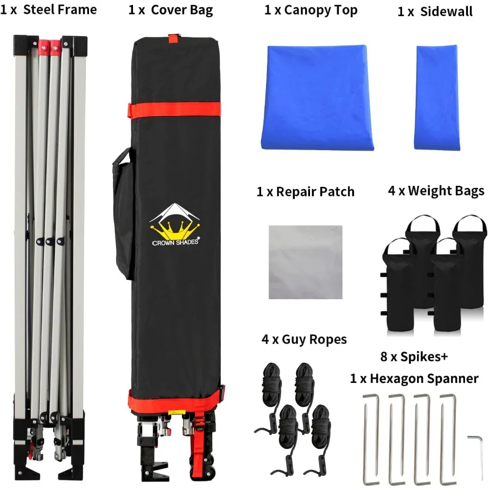 Canopy Tent, 10 x 10 Foot Portable Pop Up Outdoor Shelter with 1 Sidewall, Easy 1 Push Center Lock, UV Protection,and Carry Bag