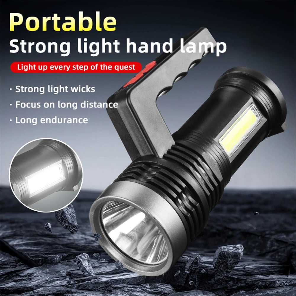 Super bright LED flashlight Rechargeable torch Outdoor searchlight Portable camping light With bright COB side light