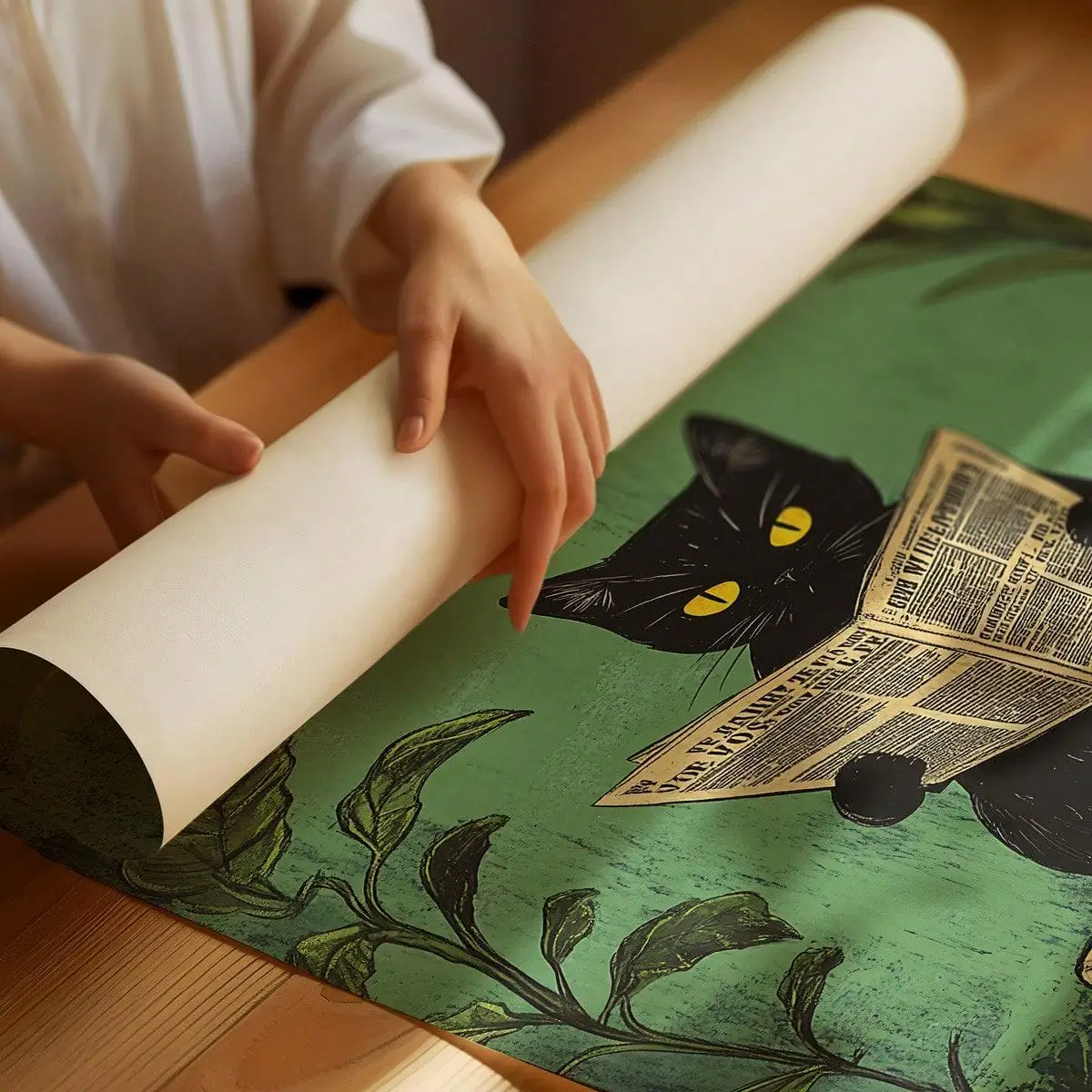 غريب الأطوار القط الأسود قراءة صحيفة المشارك طباعة الحمام خمر الأخضر الحد الأدنى ديكور مضحك المرحاض حائط لوح رسم الفن