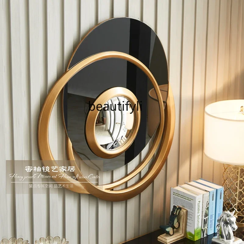 American exhibition hall sample room golden enigma mirror hanging decorative cloakroom foyer light luxury art mirror