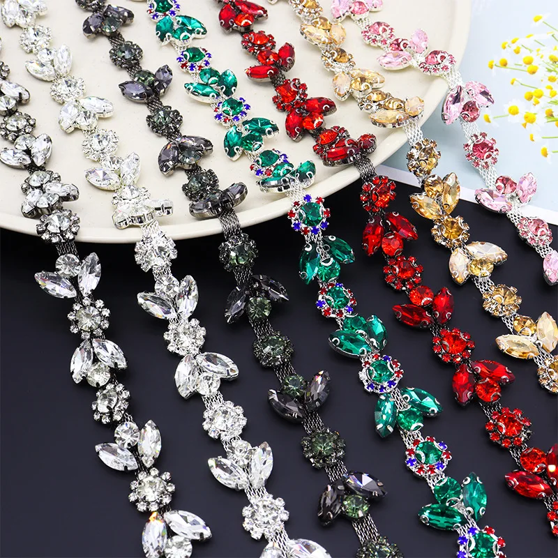 Sunflowers Rhinestone Ribbon Leaves Crystal Rhinestone Chain Trim for DIY Clothes Accessory Dress Belts Headpiece Jewelry Making