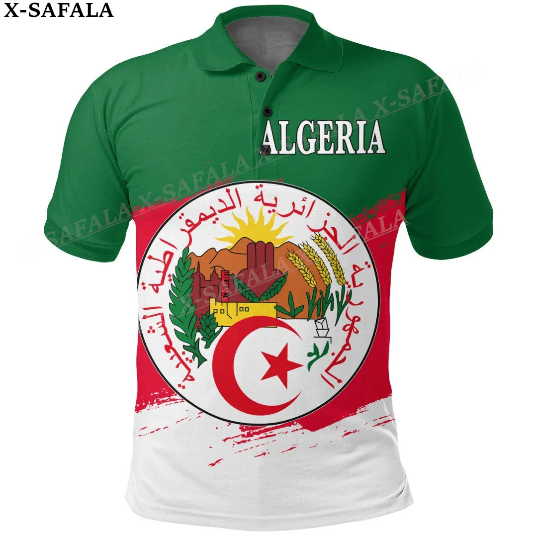 Algeria Coat Of Arms Love Country 3D Print Polo T-Shirt Men Collar Short Sleeves StreetWear Casual Top New Summer Clothes-3