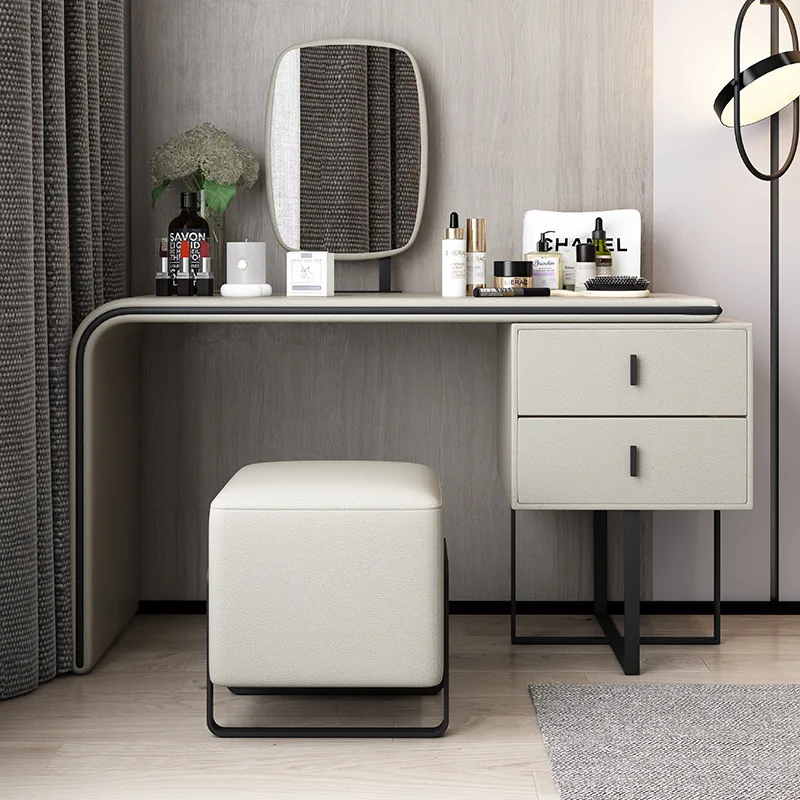 Table de maquillage en élasthanne pour chambre à coucher, miroir de luxe italien simple, commode à tabouret en élasthanne, petite table en élasthanne, belle table haut de gamme, 0.8 m