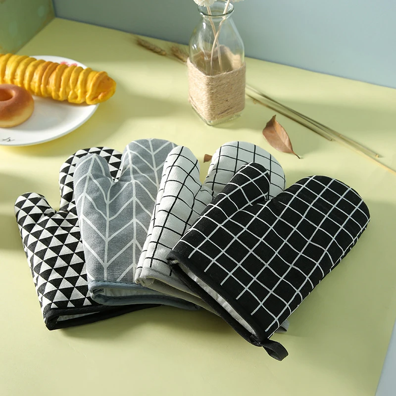Cotton and linen baking gloves, microwave oven and oven heat insulation and heat-resistant hand covers, hand protection
