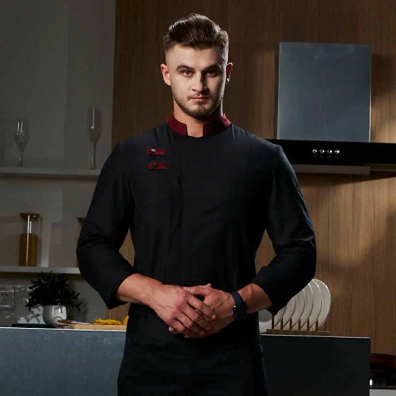 Long-sleeved Chef Coat Kitchen Cook Workwear with for Restaurant Hotel Bartender Executive Chef Uniform