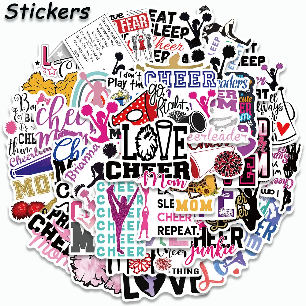 50PCS Vitality Cheerleading Team Stickers Cartoon Decals For Water Bottle Skateboard Laptop Luggage Fridge Guitar Party Stickers