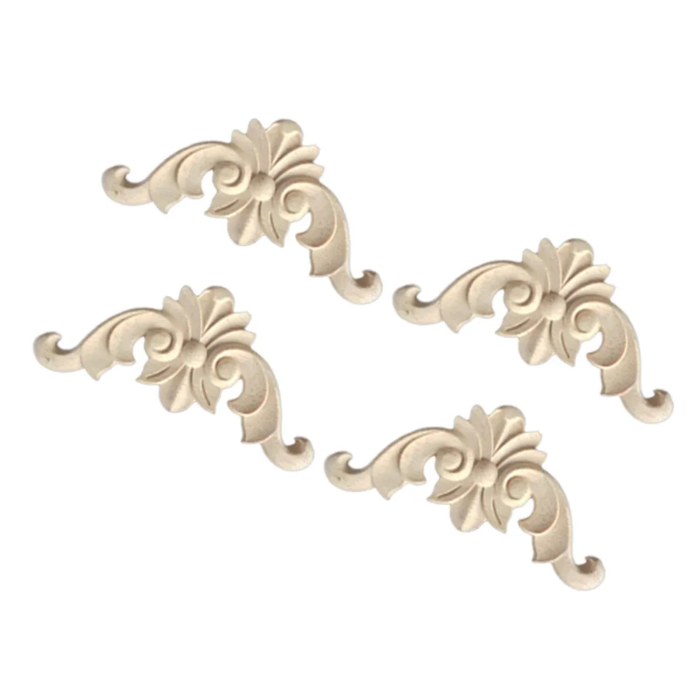 4Pcs Wood Carved Corner Onlay Solid Odorless Wood Decorative Onlay Applique for Cabinet Door Wall Decoration Unpainted Frames