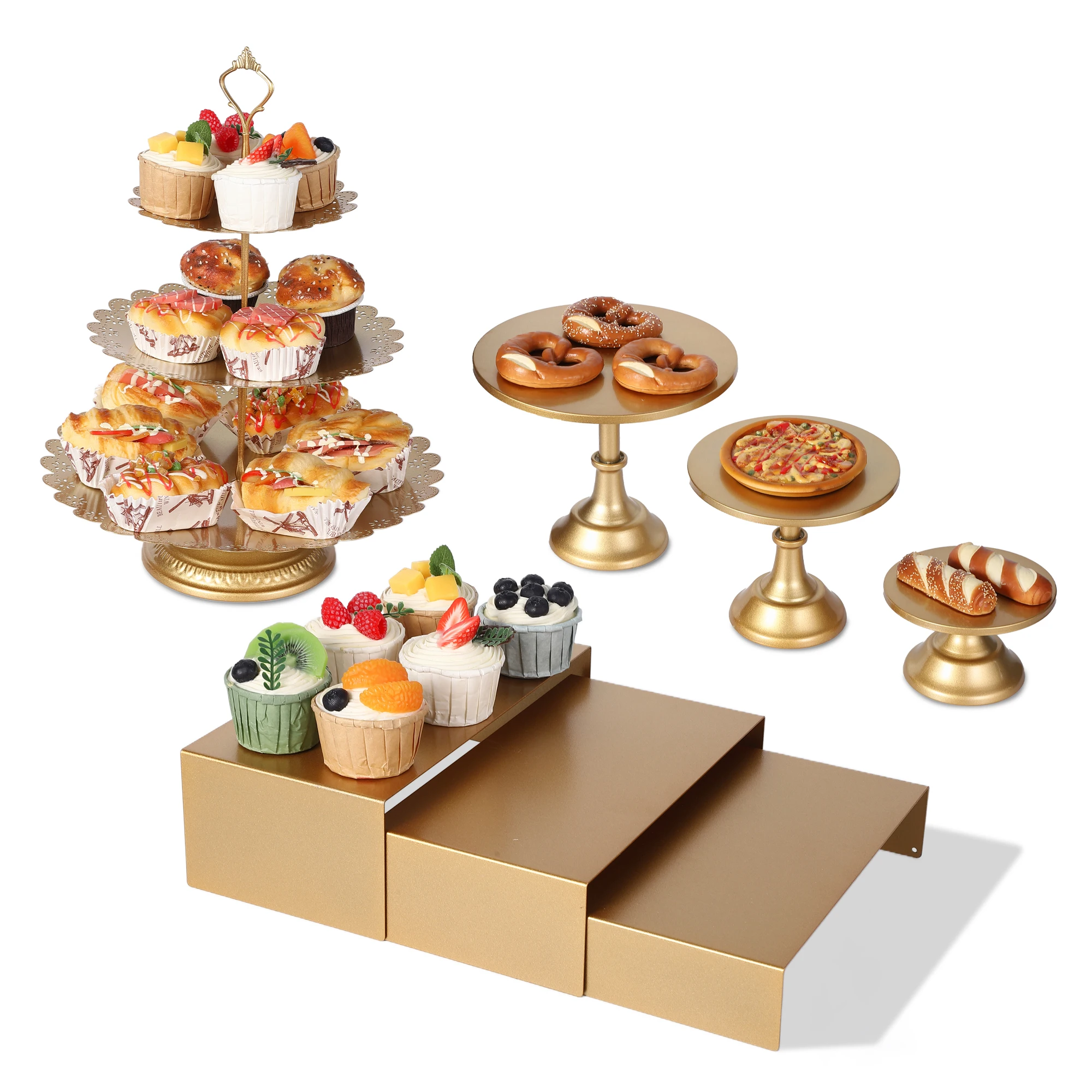 Gold Dessert Display Stand Set, Metal Cupcake Holder Cake Stand for Wedding Birthday Party Buffet Pastry Display Stand