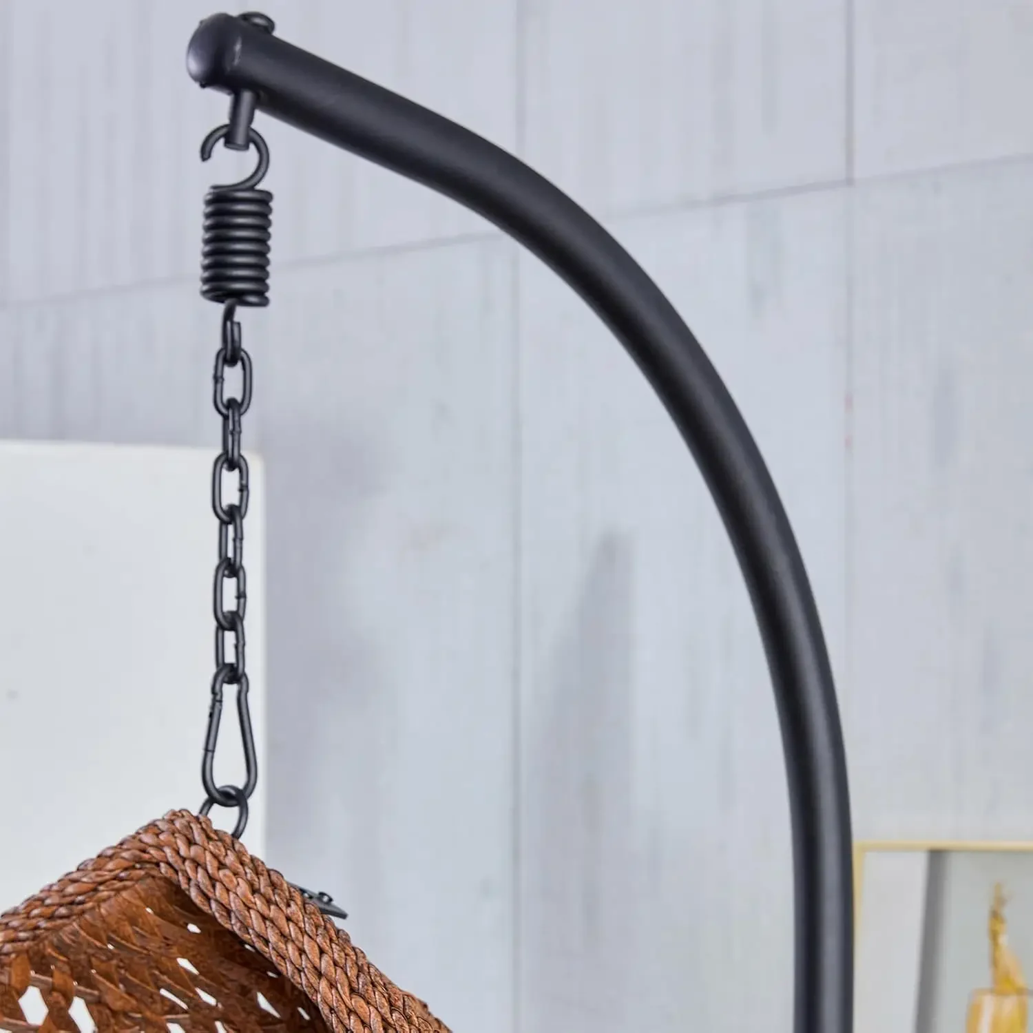 Cadeira de ovo suspensa ao ar livre, cadeira de balanço de vime com cesta dobrável, rede com suporte de metal, salão para jardim backyard