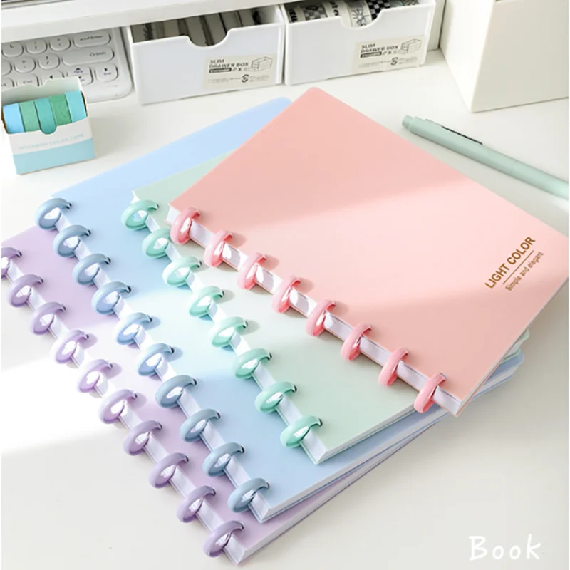 1er-Pack A5/B5 Minimalistisches, tragbares, abnehmbares Notizbuch mit Pilzklammer, ringgebundenes Notizbuch / Arbeit / Lernen / Tagebuch