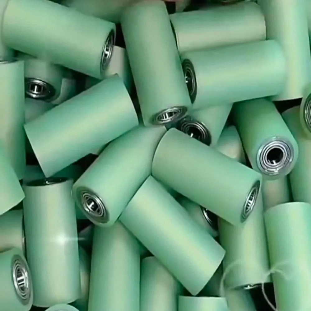Wear Resistant PU Coated Unpowered Roller Wheels Double Bearing Rubber Conveyor Rolls
