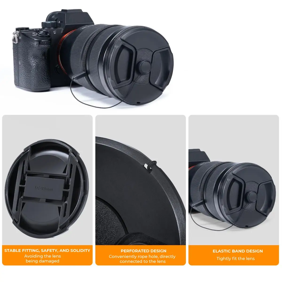 K&F Concept 37-95mm 9-in-1 Kits (Lens Cap + Anti-Lost Rop + Microfiber Cleaning Cloth) for Canon Nikon Sony Fujifilm Camera Lens