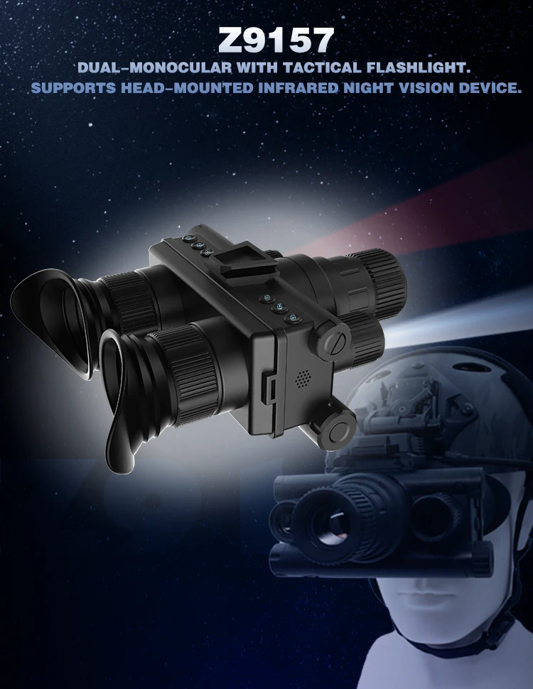 Zoom Monocular Telescope with Tactical Light Support, Head Mounted Infrared Night Vision Device, 8X Zoom, Hunting and Camping