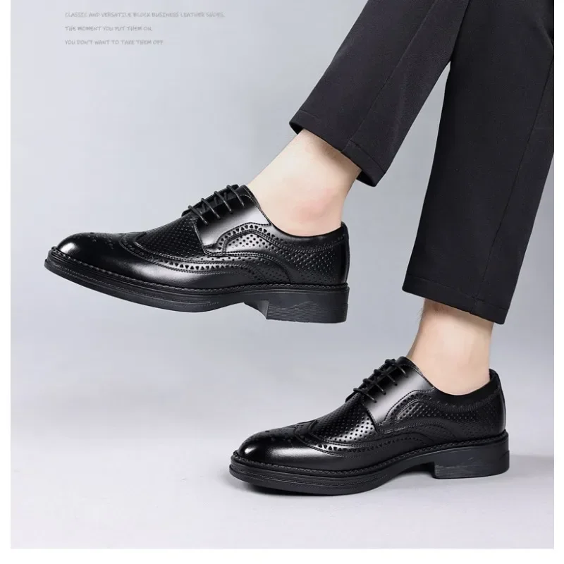 Designer New Hollow Out Men's Casual Leather Shoes Spring Autumn Fashion Thick-soled Man Brock Shoes Breathable Loafers Male