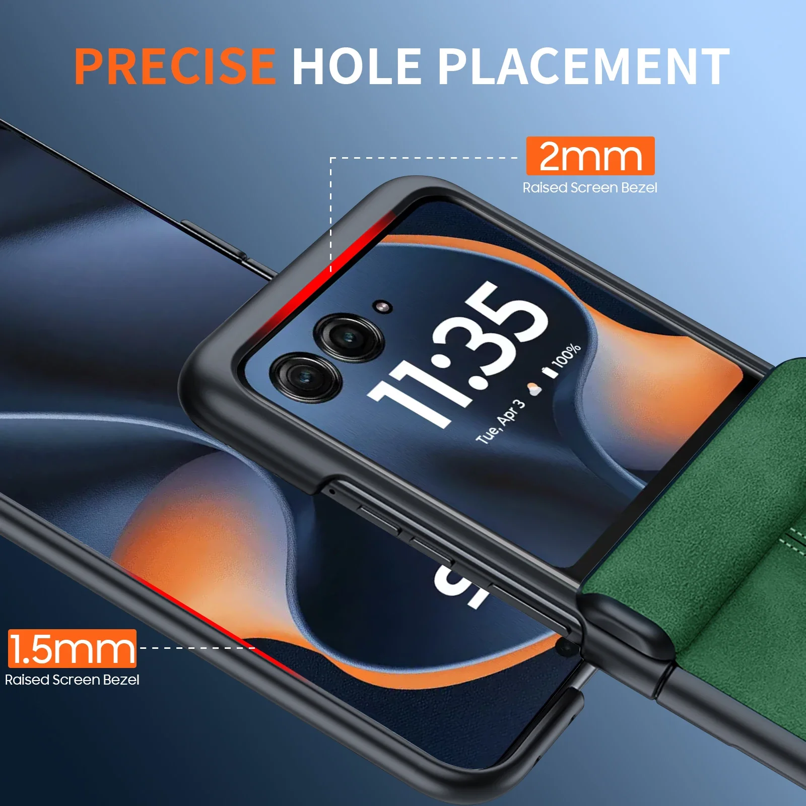 لهاتف Motorola Razr 60 2025/Razr 50 2024، حماية مفصلية، حافظة هاتف رفيعة للغاية من جلد البولي يوريثان غير اللامع مقاومة للصدمات - أخضر