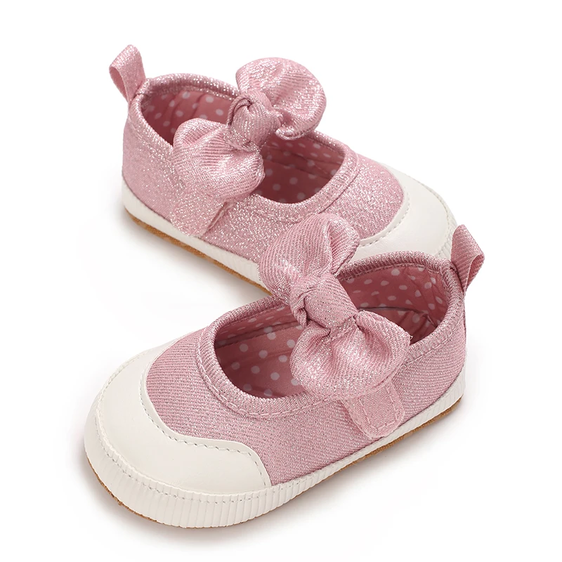 Zapatos de princesa con lazo para recién nacido, zapatos de tela de suela suave antideslizantes, transpirables, para caminar, de 0 a 18 meses