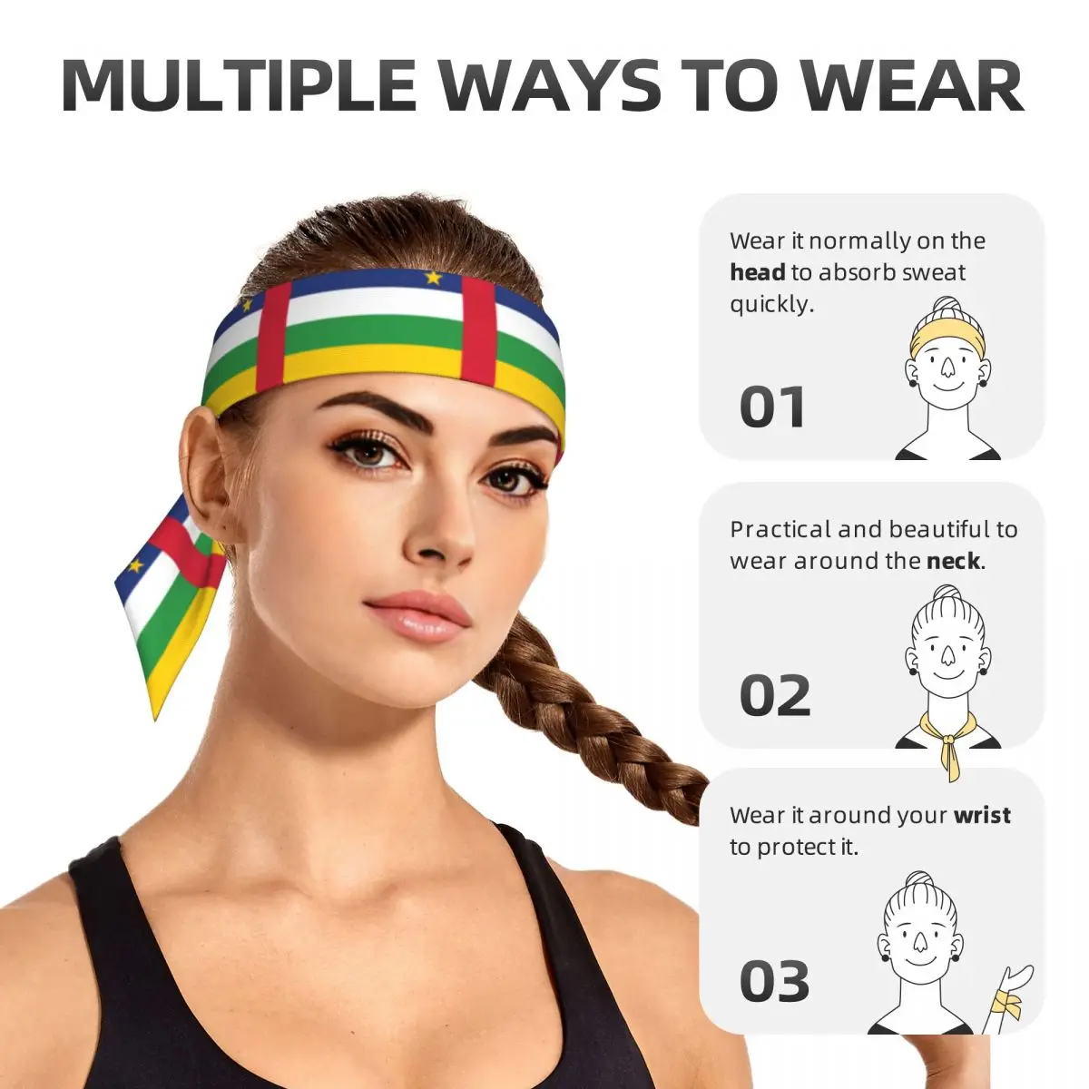 Tie Headbands Central African Flag Sports Head Band Athletic Sweatband Bandana Sweat Wicking